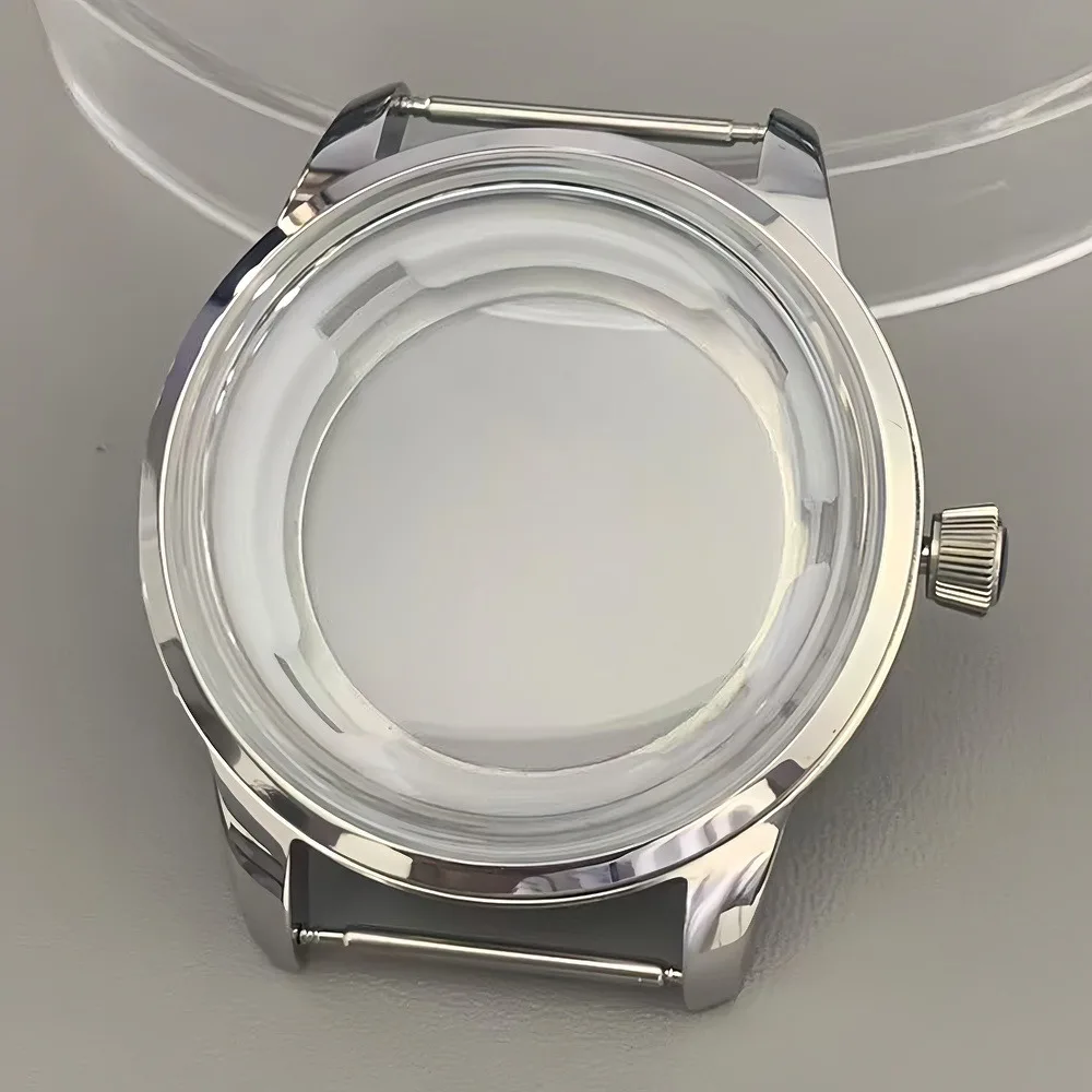 حافظة ساعة من الفولاذ المقاوم للصدأ 40.5 مللي متر قوس زجاجي شفاف غطاء خلفي فضي ذهبي لحركة NH35 NH38 ساعة الكوكتيلات جزء وزارة الدفاع