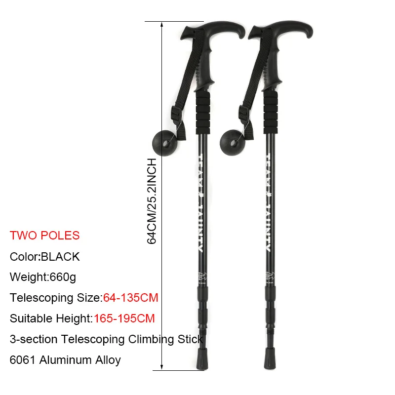 

Trekking Poles T-handle 3-Sections Telescopic Walking Stick For Elderly Alpenstock Adjustable Aluminum Climbing Hiking Poles