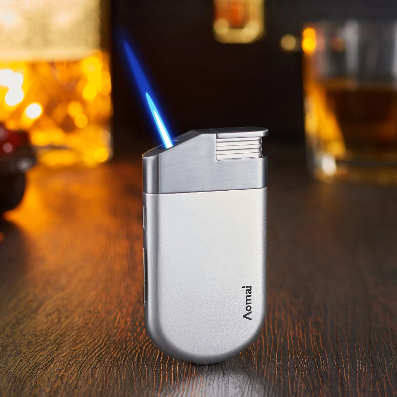 Creative 30 ° Slant Blue Flame Lighter ,Visible Gas Window Design, Compact and Easy to Carry, Metal Body Ignition Gadgets