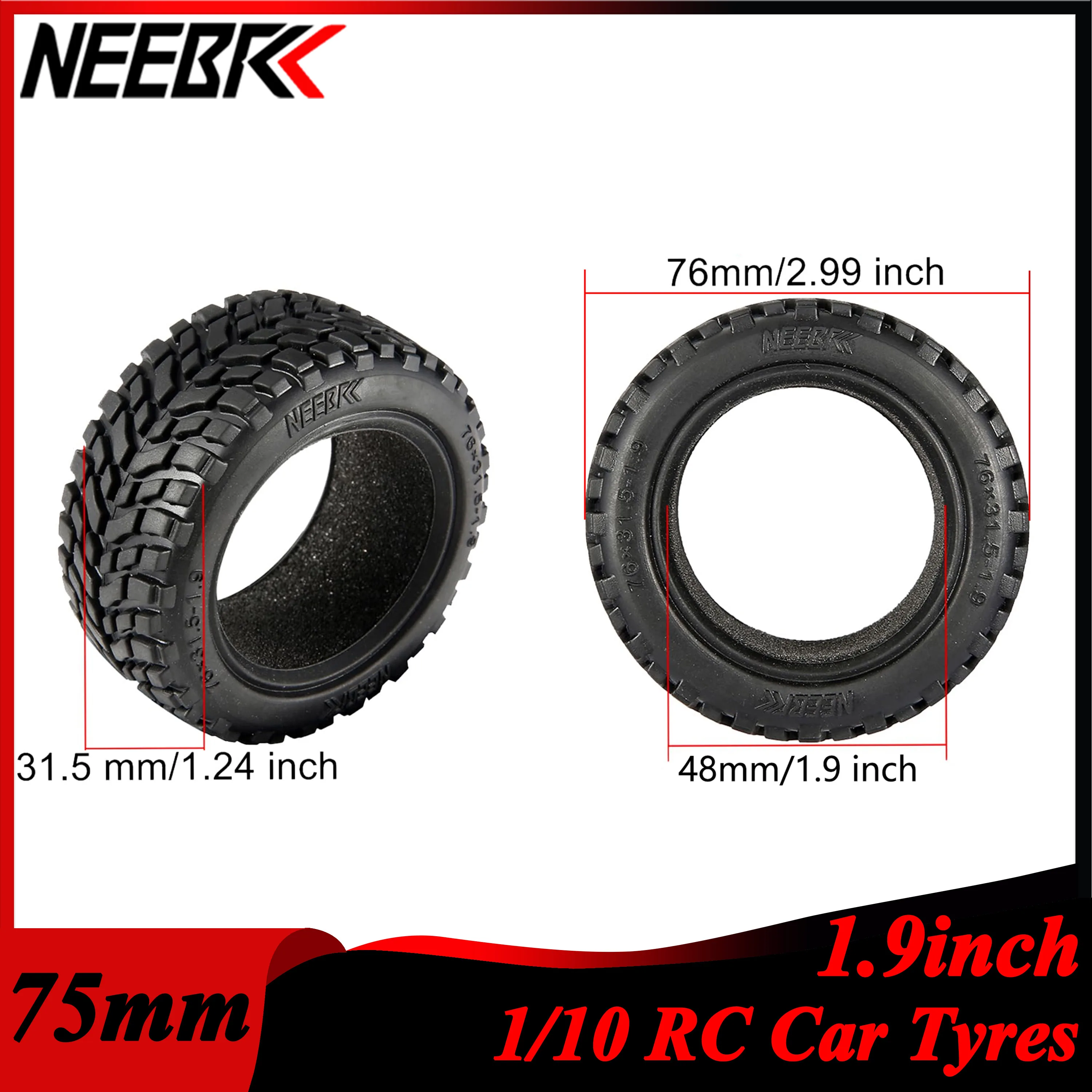 

4PCS NEEBRC 75mm 1.9 inch Rubber Tyre Wheel Tire Hex Rim Hub for 1/10 1/14 1/16 RC Car Crawler Off-road Climbing HSP HPI Wltoys