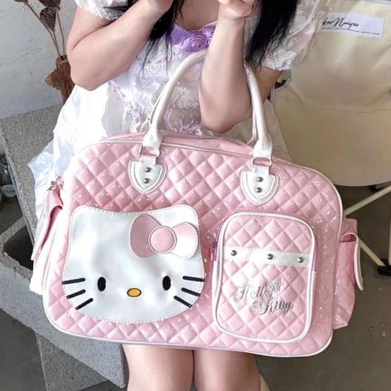 Sanrio Casual Tote Hello Kitty Sweet Girl Pink Shoulder Bags for Women Y2g PU Leather Handbag Anime Large Capacity Crossbody Bag