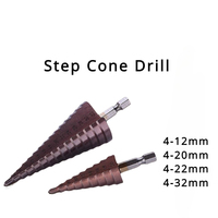 HSS M35 Step Cone Drill Bit  4-12mm  4-20mm  4-22mm  4-32mm Coated Straight Flutes Hex handle Hole Cutter Enlarger Metal Wood