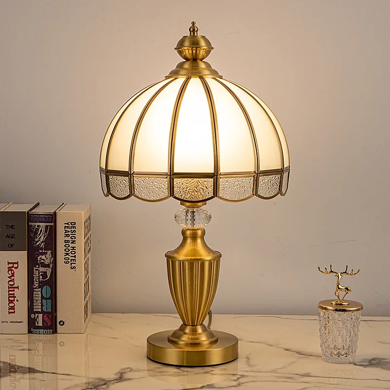 

copper desk lamp, light and luxurious, retro bedroom bedside lamp, American simple, high-end, warm, wedding dimming touch lamp