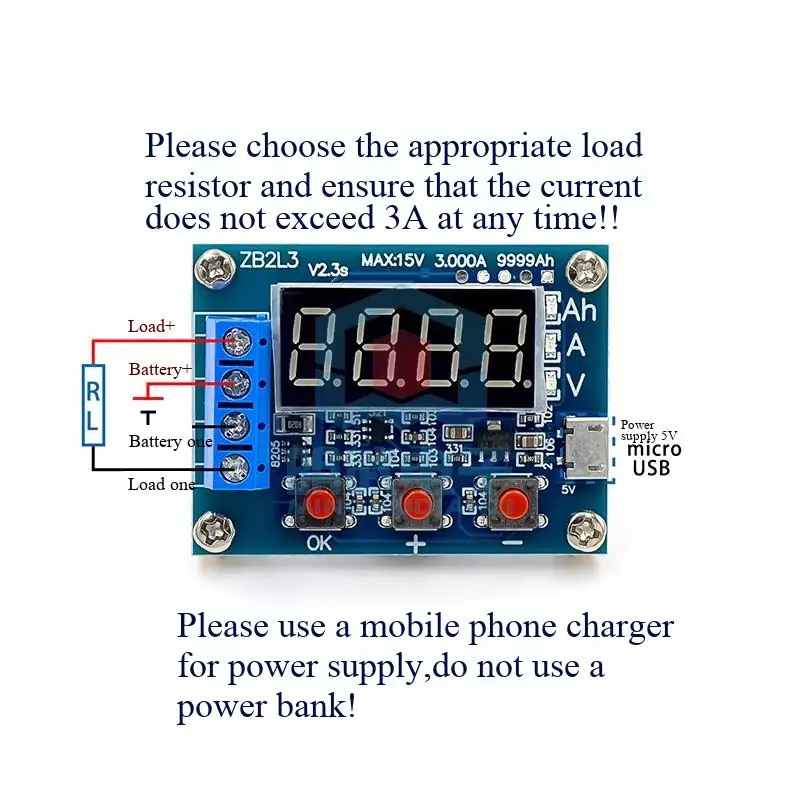 ZB2L3 Batteriekapazitätstester, externer Lastentladetyp, für 1,2-12V Batterien wie 18650, zur Kapazitätsprüfung – Detail 2