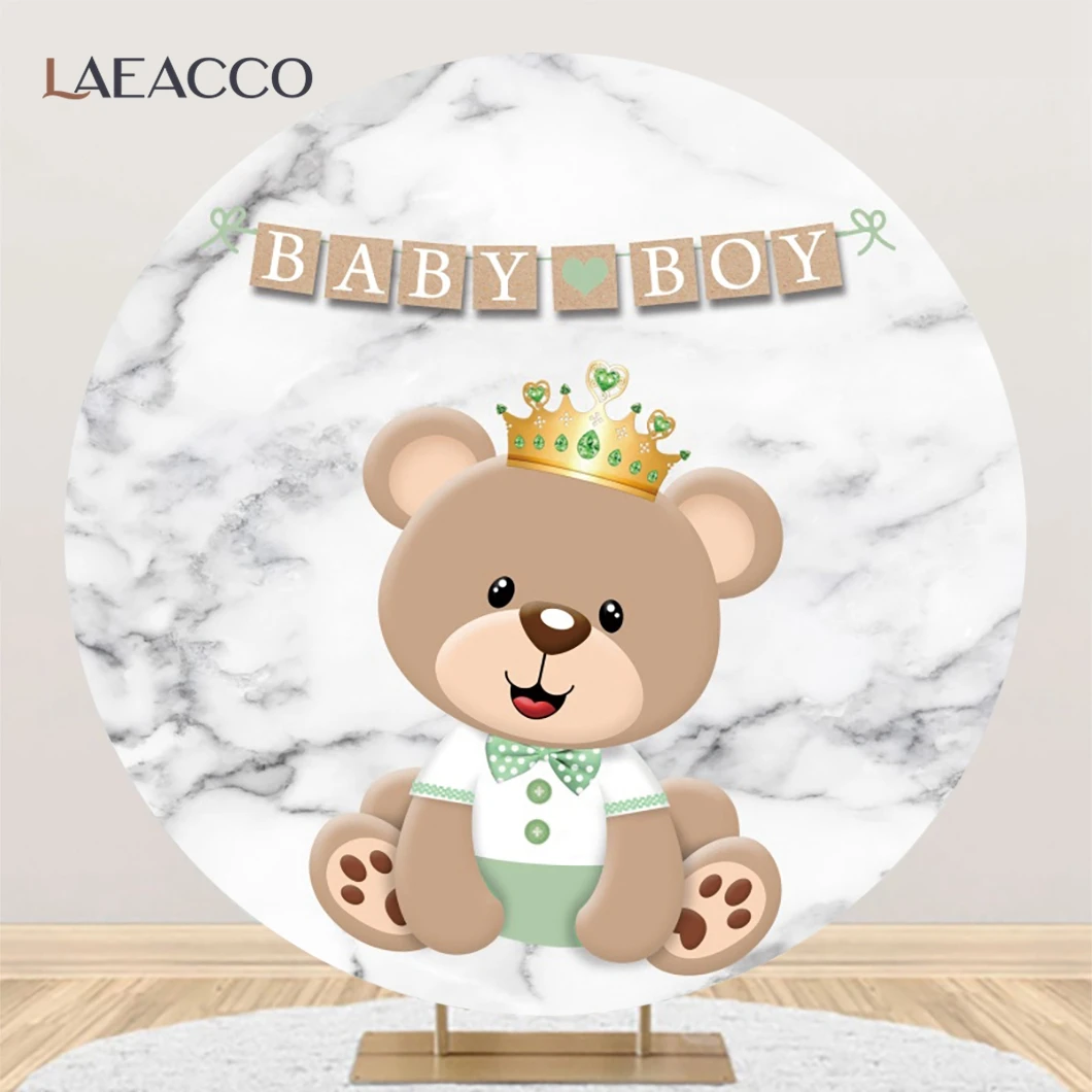 Newborn Baby Shower Taddy Bear Round Backdrop Hot Air Balloon Decor Kids 1st Birthday Party Background Photography Circle Cover