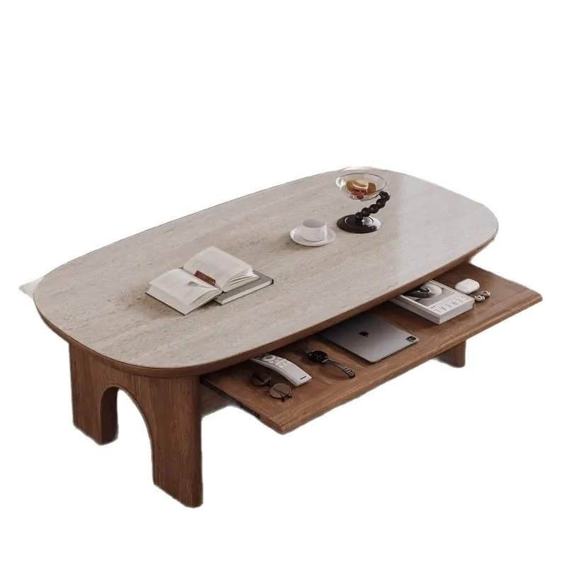 

coffee table Living room Home medieval solid wood rock slab tea table Walnut light luxury modern minimalist retro tea table