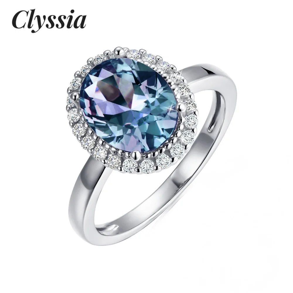 

CLYSSIA стерлингового серебра 925 пробы, роскошная овальная огранка, александритовый драгоценный камень, ювелирные изделия, винтажное обручальное кольцо с ореолом для женщин, изысканные украшения