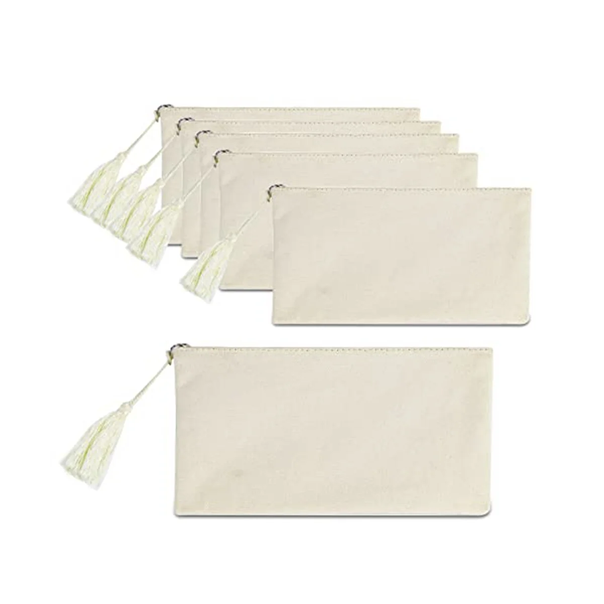 

6 PCS Blank DIY Craft Canvas Pencil Pouch Blank Makeup Bags-Pouch Bulk Cosmetic Bag (Beige 8.5 x 5.1 Inch)