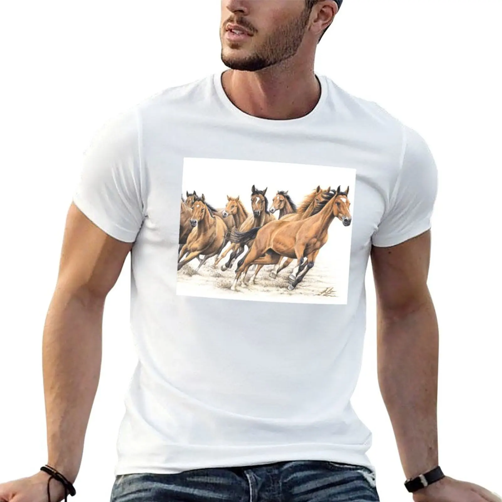 تي شيرت Trakehner Horses تي شيرت للرجال تي شيرت قطن 100 بالمائة للرجال تي شيرت سيارات جرافيك
