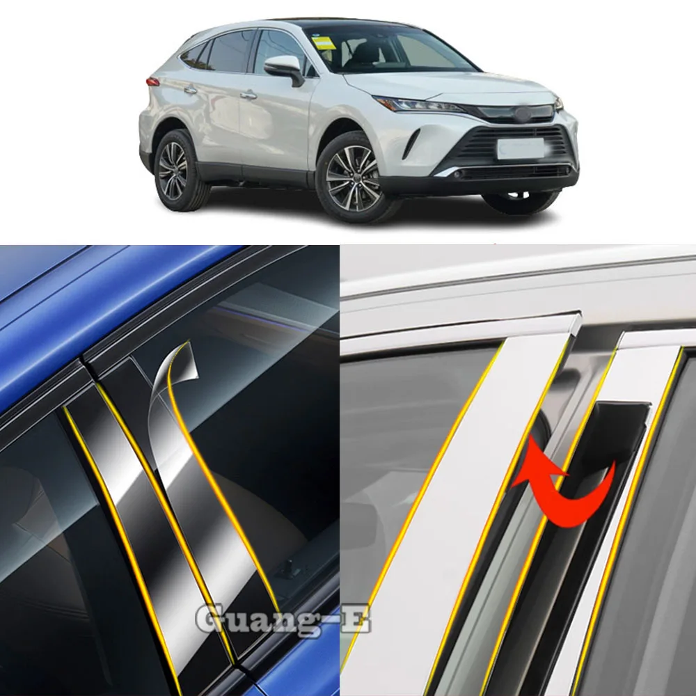 

Автомобильный ТПУ/глянцевый зеркальный столб для Toyota Harrier 2021 2022-2024, отделка двери, окна, молдинговые наклейки, аксессуары, 8 шт.