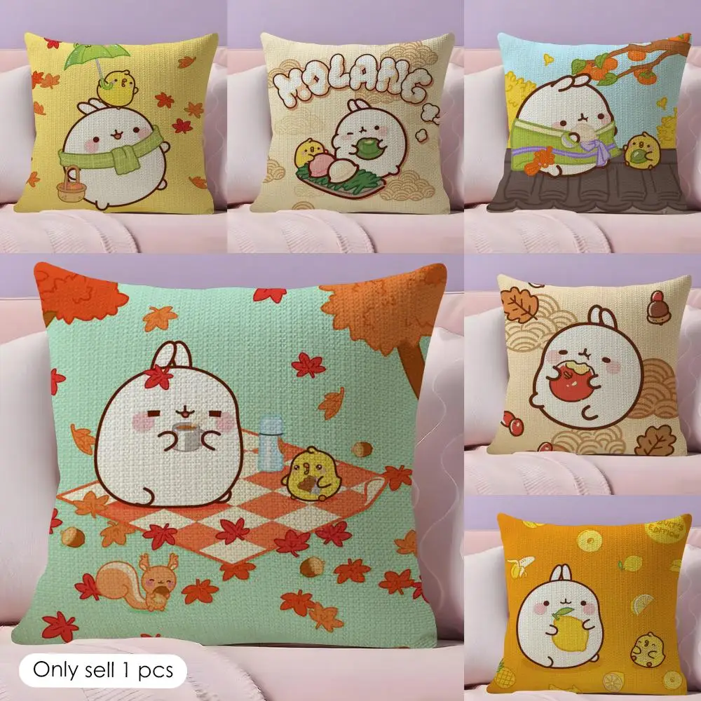 Niedlicher M-Molang-Kissenbezug, Sommerkühlheit, Leinenstoff, doppelseitiger Druck, Kissenbezug, Sofa, Heimdekoration, Geschenk