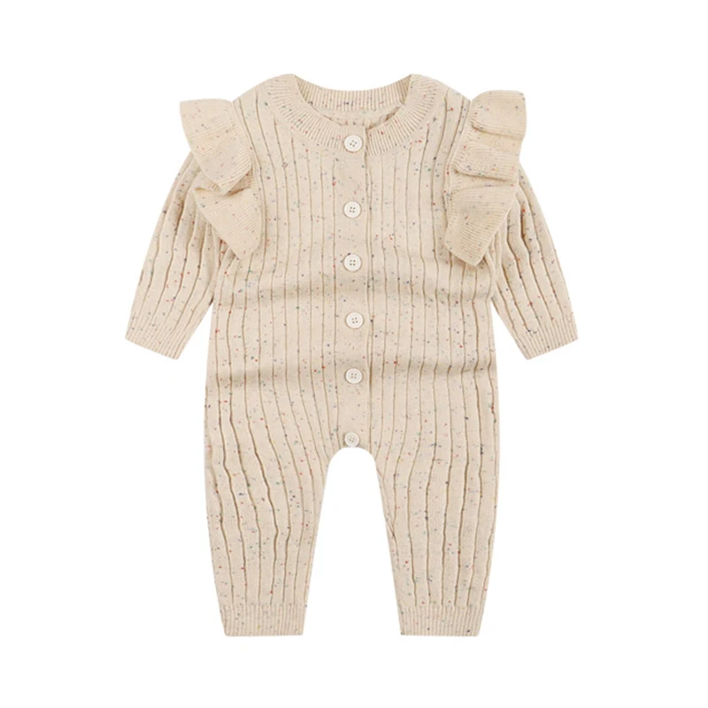 0-3T Newborn Kid Baby Girl Winter Clothes Knit Ruffles Dot Baby Romper Sweater Elegant Long Sleeve Warm Thick Jumpsuit Outfit