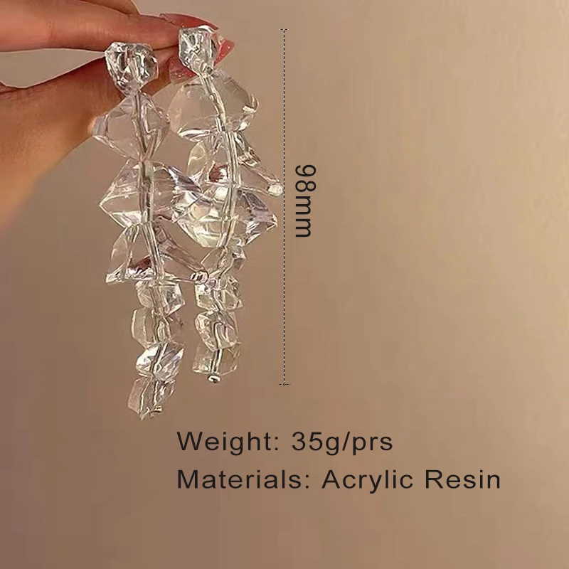 Cluster Crystal Acrylic Earrings For Women Ice Cube Irregular Large Long Drop Dangle Post Studs Big Earring Design Jewelry C1096