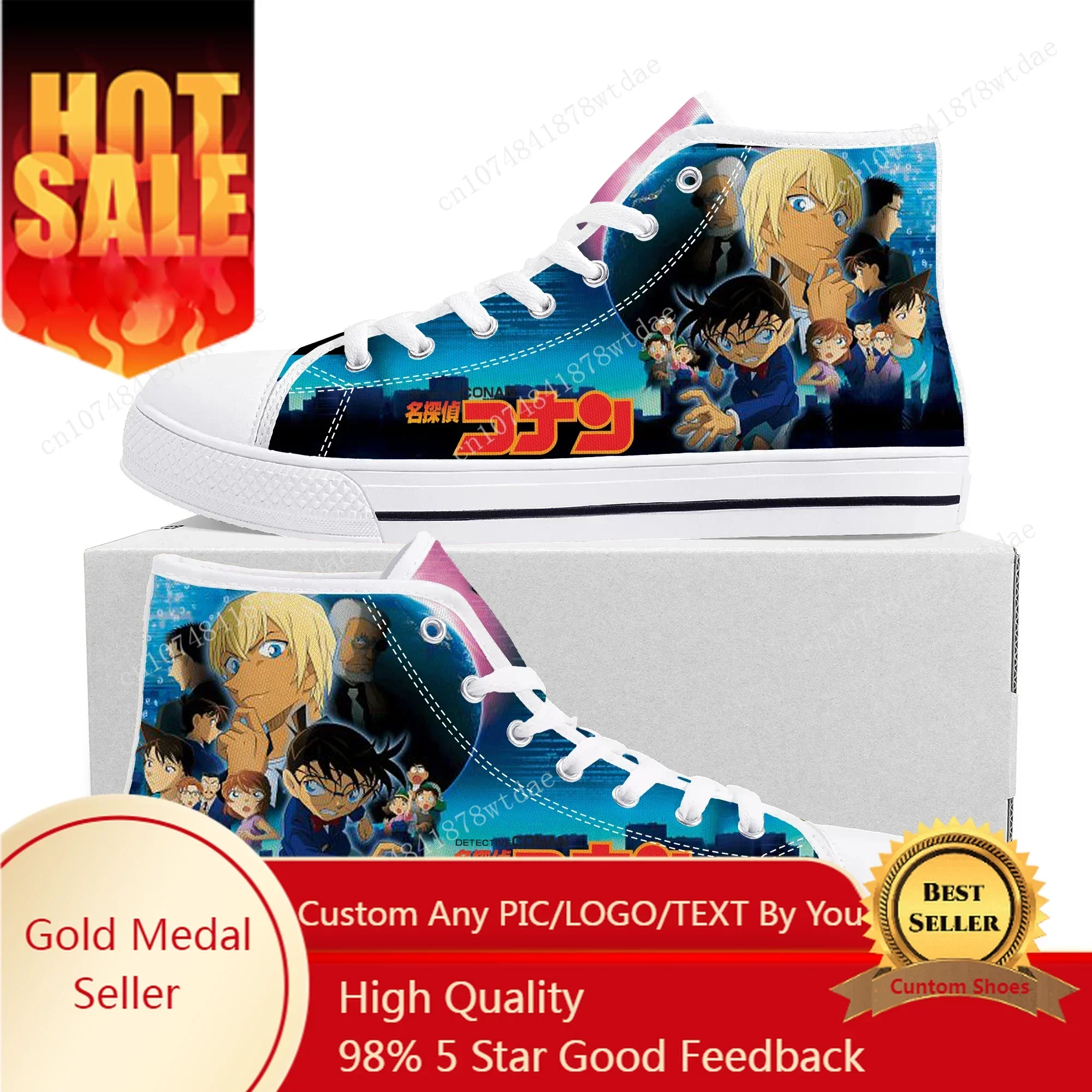 

Japanese Anime Detective Conan High Top Sneakers Mens Womens Teenager High Quality Canvas Sneaker Manga Couple Customized Shoes