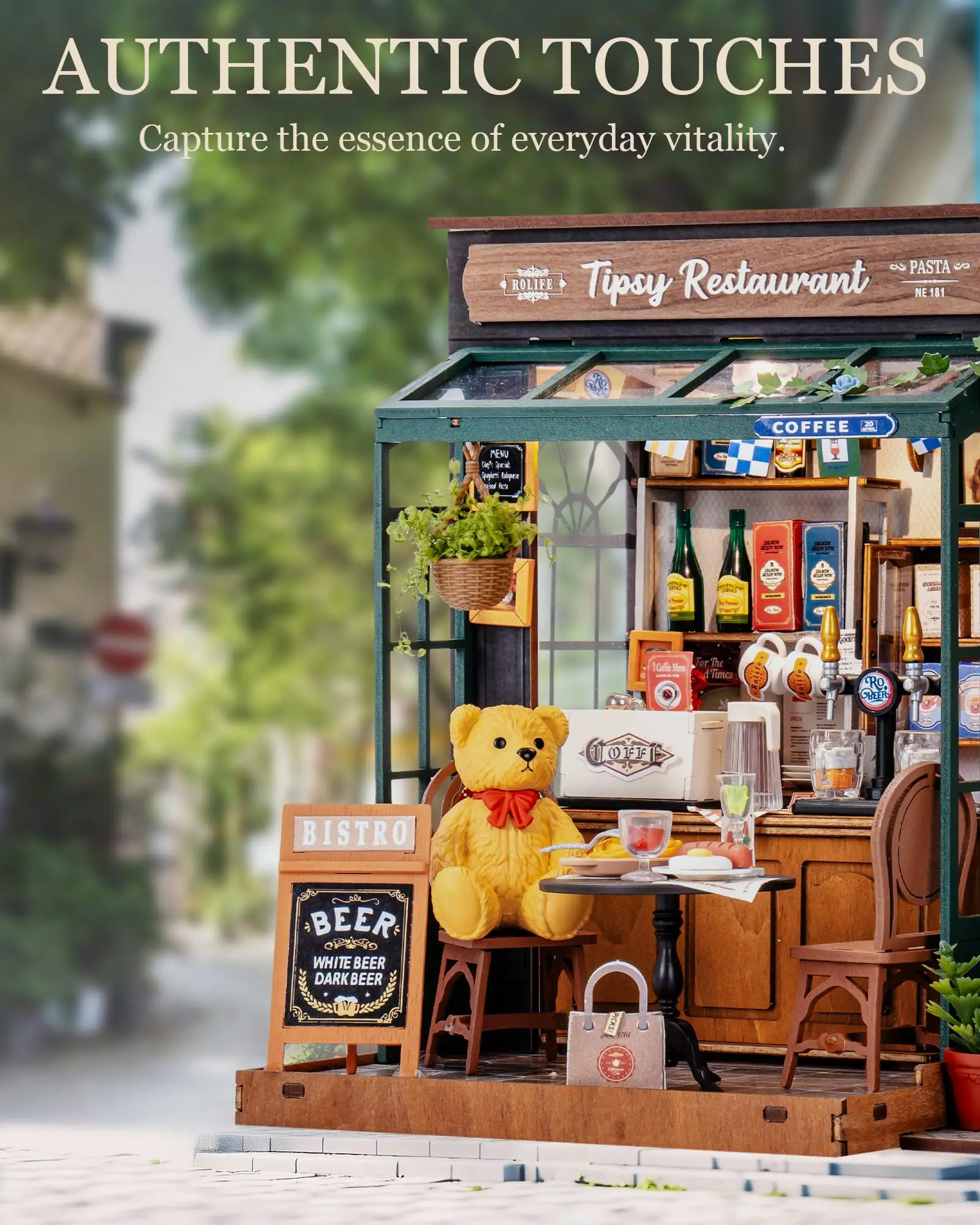 Robotime Rolife Tipsy مطعم دمية مصغرة ثلاثية الأبعاد لغز خشبي بيسترو بار تصميم هدايا للعائلة ديكور المنزل اللعب