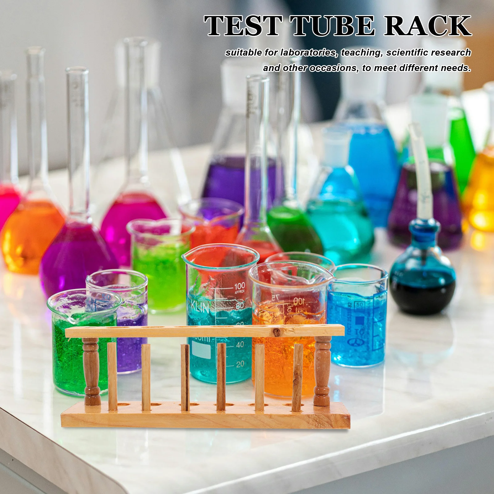 

Wooden Test Tube Rack 6 Holes Fine Polished Laboratory Test Tube Holder Stable Stand for Experiment Storage Organizer