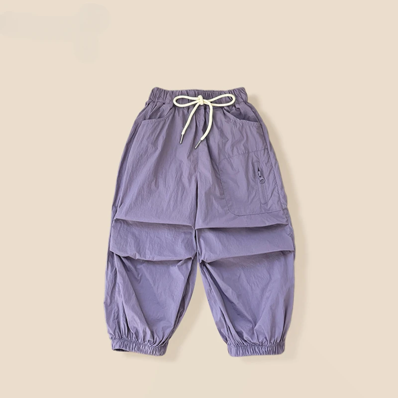 Children's Pocket Work Pants, Leg Binding Pants, Thin Design, 2025 Summer New Item, Boys' Loose Pants