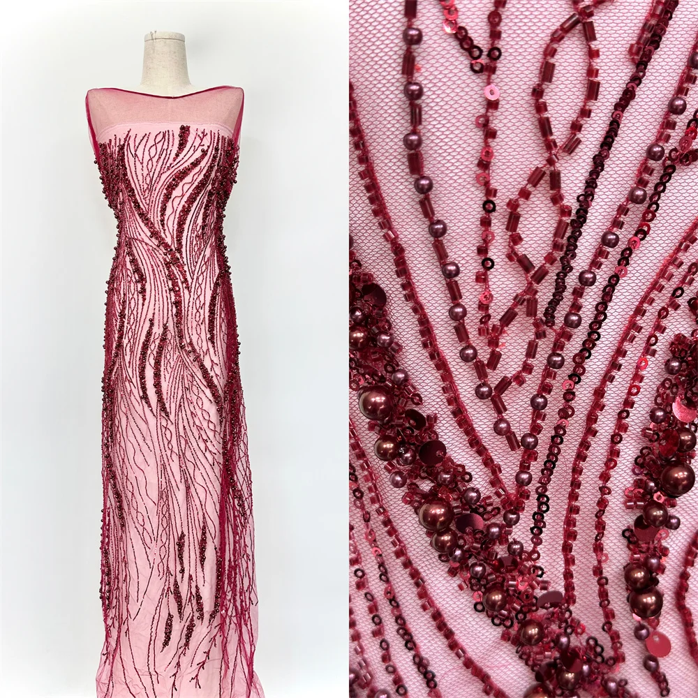 Высококачественная африканская кружевная ткань с большим бисером, 2025, французское кружево с вышивкой блестками, нигерийское женское модное вечернее платье, вечернее шитье