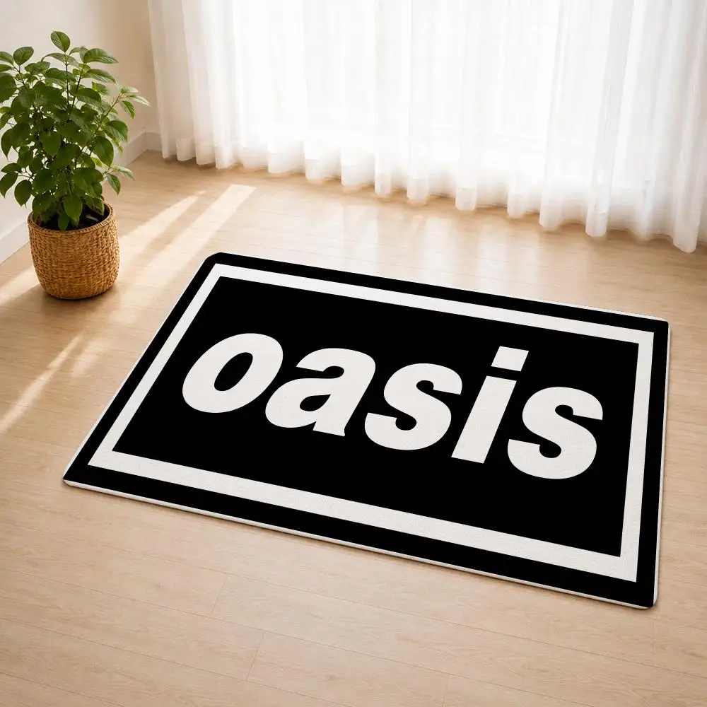 O-Oasis Rock Band Logo Floor Mat Flannel Rug Soft Non Slip Door Mat For Bathroom Bedroom Kitchen Living Room Home Decor