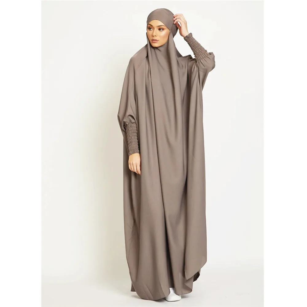 

Muslim Robe One Piece Solid Color Long Dress Ramadan Prayer Hijab Dress Robe Women Hooded Robe Veil Islam Dubai Plain Robe