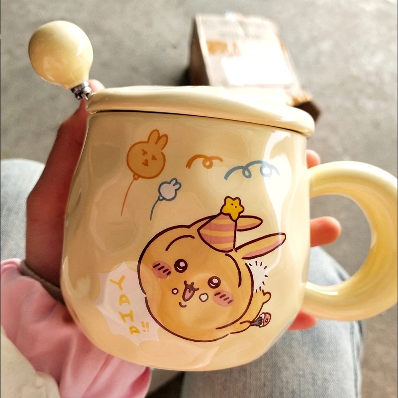 Kawaii Chiikawa Tea Cup  Usagi Anime Cute Girl High Beauty Water Cup With Lid Gift Box Best Friend Birthday Gift