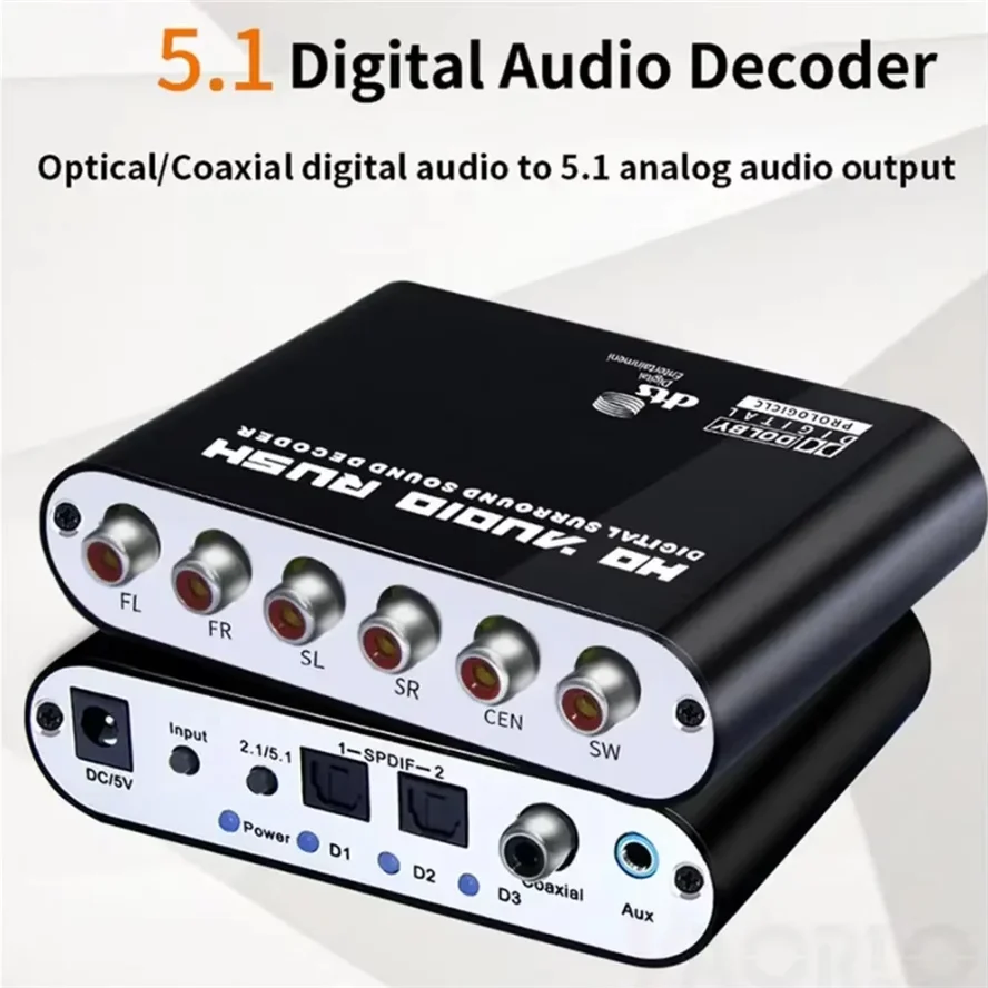 

AC3 Audio Digital to Analog 5.1 Channel Stereo DAC Converter Optical SPDIF Coaxial AUX 3.5mm to 6 RCA Audio Decoder Amplifier