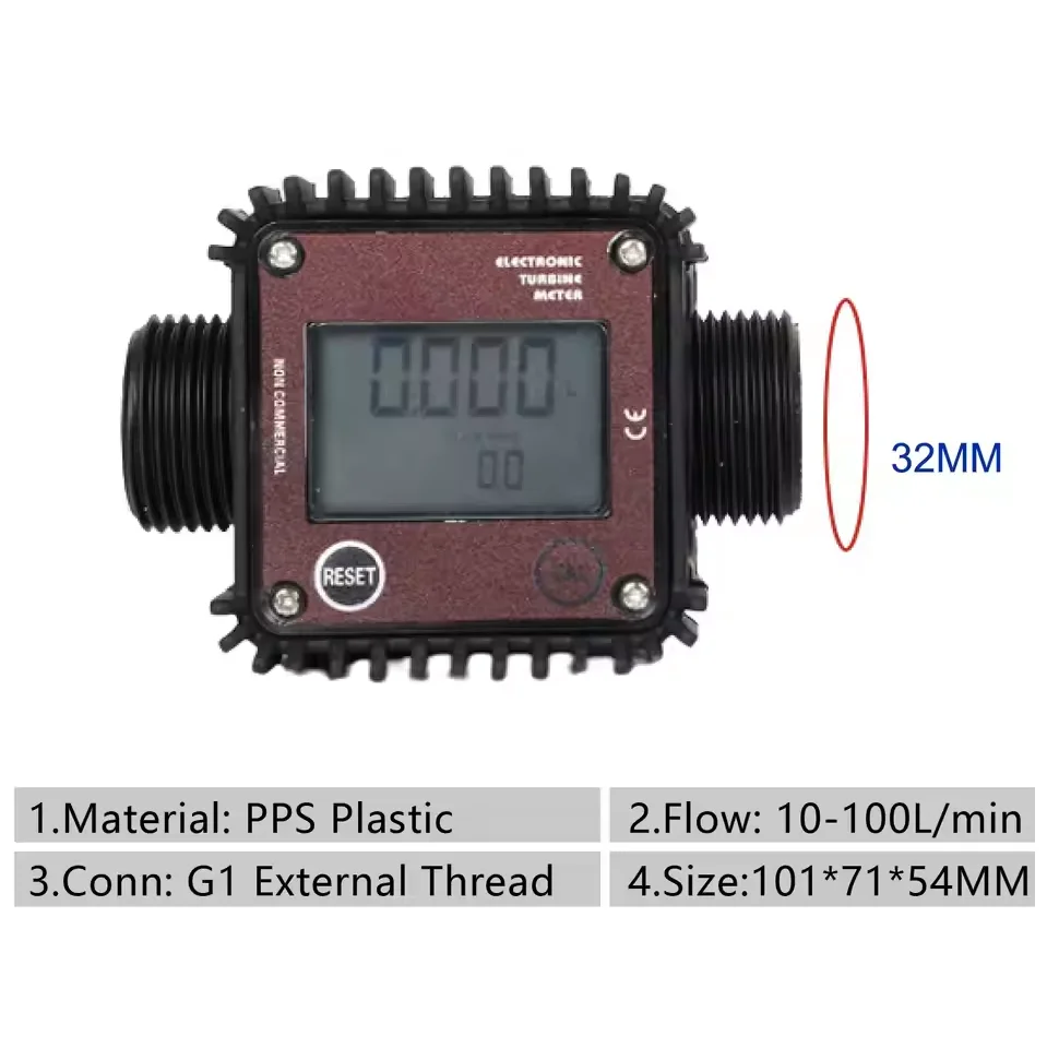 K24 Elektronische Turbine Flowmeter Kunststof Roestvrij Draad Hoge Precisie Digitale Gear Flowmeter voor Water Ureum Diesel Benzine