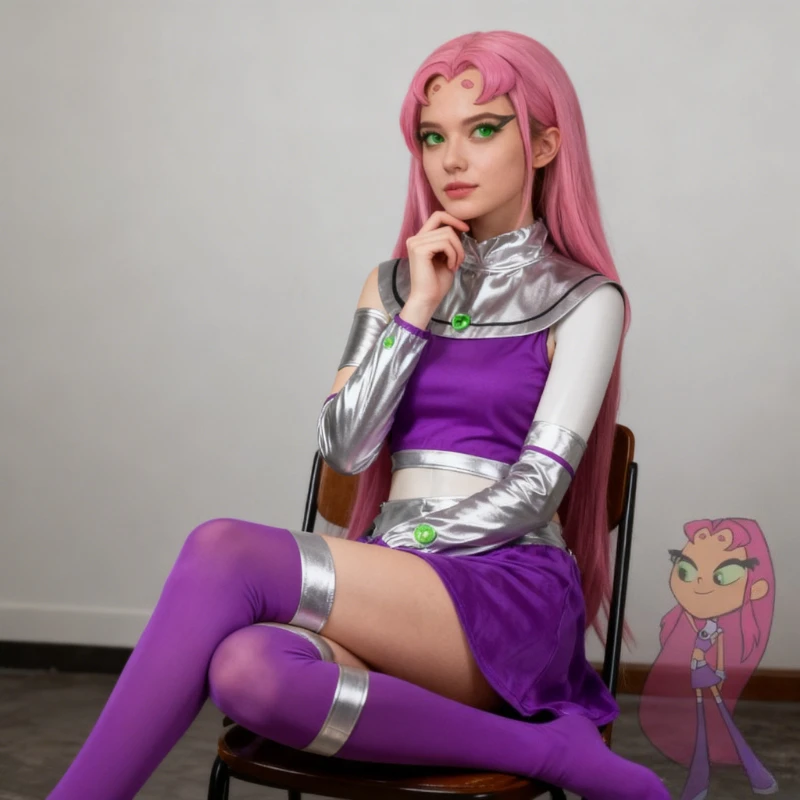 Starfire Cosplay Costume Cartoon Teen Titans Go Princess Koriand\'r Purple Skirt Dress Up with Gloves Socks for Halloween Party