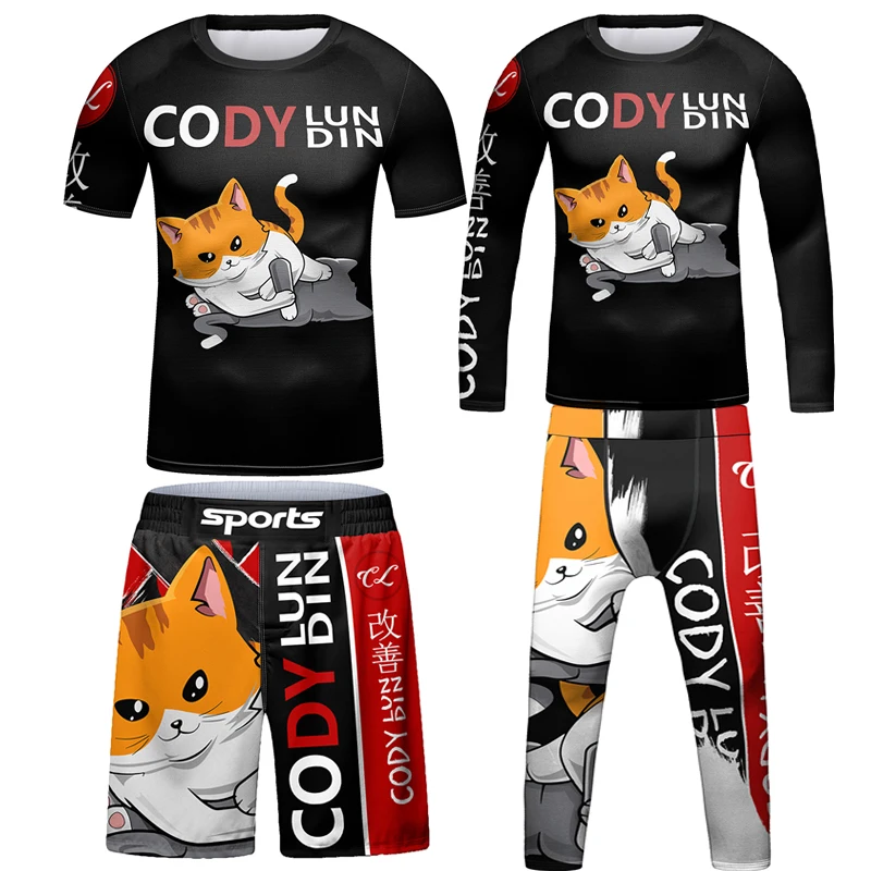 New Rash Guard Children Bjj Jiu Jusit MMA T-Shirt+Shorts Suit Boy Gi Muay Thai Gym Sport MMA Clothing Running Compression Set