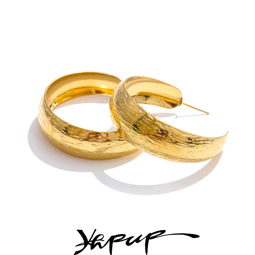 Yhpup 316L acier inoxydable poli métal C forme boucles d'oreilles quotidiennes Anti allergique PVD plaqué tendance polyvalent attrayant bijoux