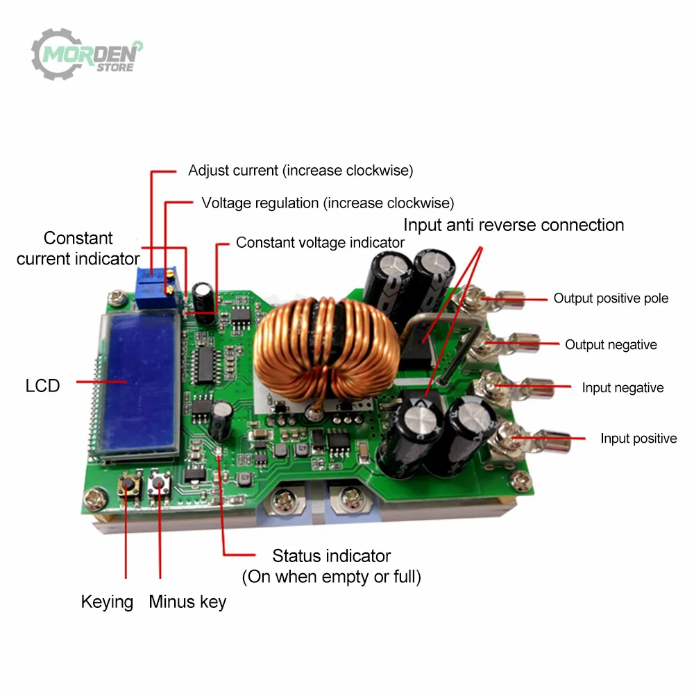 20A DC DC Converter Voltage Meter Adjustable CC CV Step OWN 7V-50V to 0-36V Regulated Power Supply Battery Charging Board