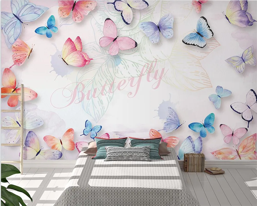 

Custom large mural 3d обои Nordic ins butterfly TV background wall living room bedroom children's room clothing store wallpapers