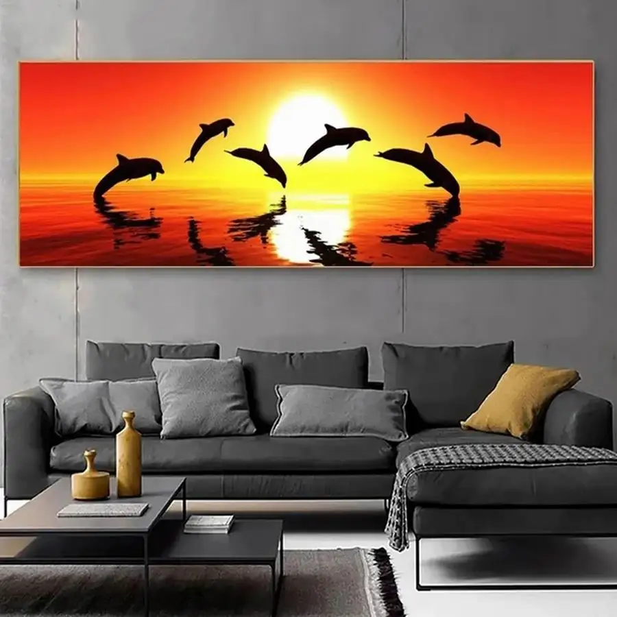 Sunset Scenic Sea Dolphin New Diamond Painting Large Size Animals Mosaic Embroidery Kits Diy Full Rhinestone Picture AA4929