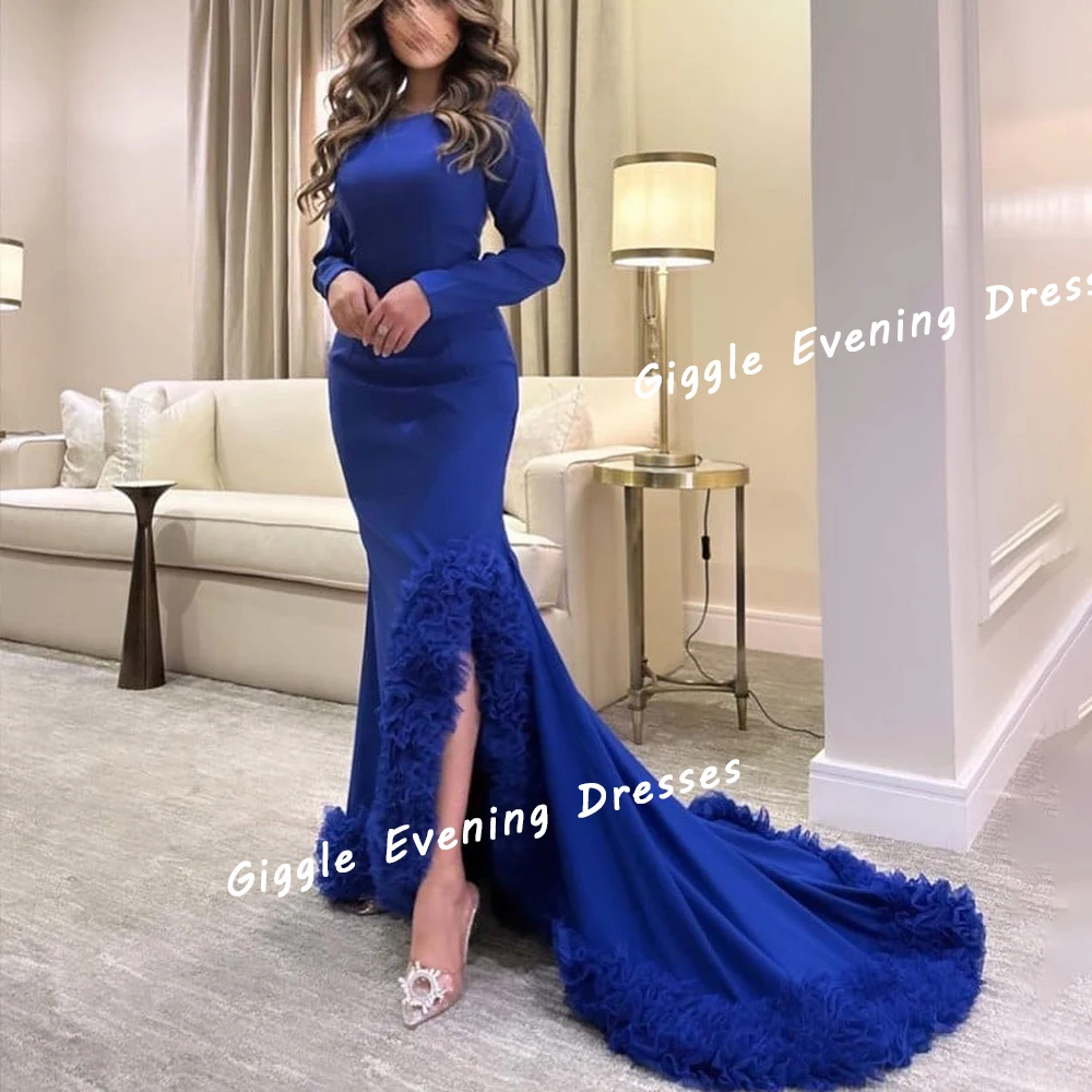 

Giggle Crepe O-Neck Pleating Flowers Elegance Prom Gown Saudi Arab Floor-Length Fashion Evening Party Dresses for Women 2024