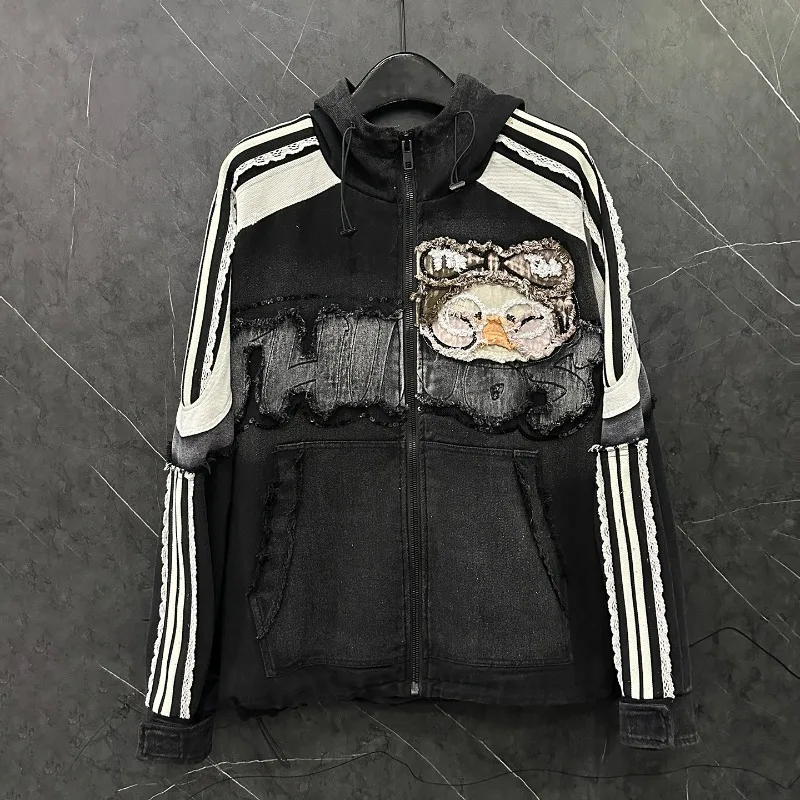 2025 Autumn Heavy Industry New Cartoon Patch Embroidery Hooded Sweatshirt Jacket For Women's Loose Casual Fashion Top Sudaderas