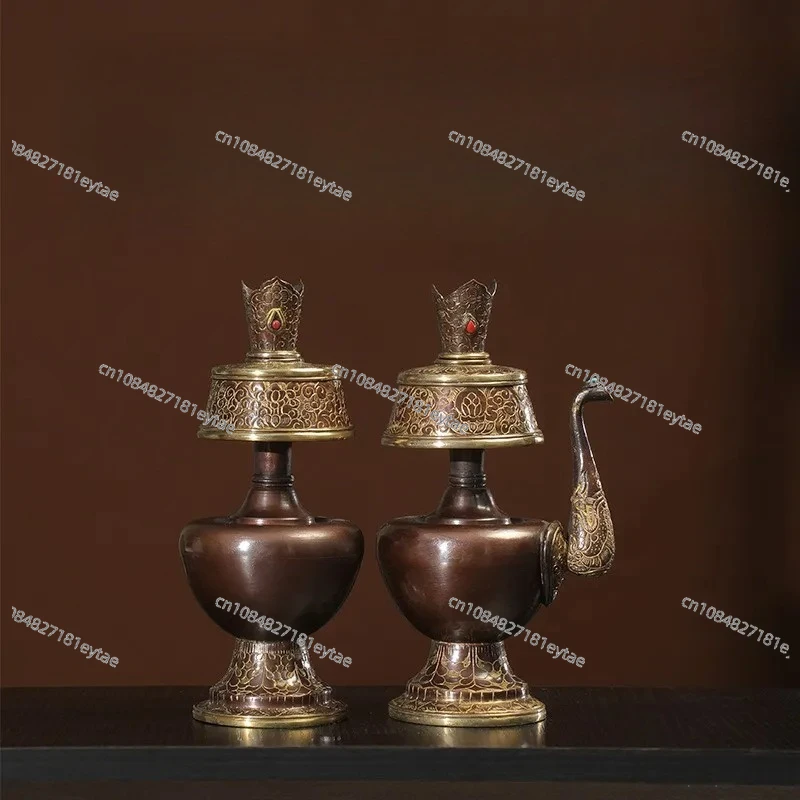 Tibetan Purple Copper Benba Pot, Handmade Buddhist Ritual Water Vase