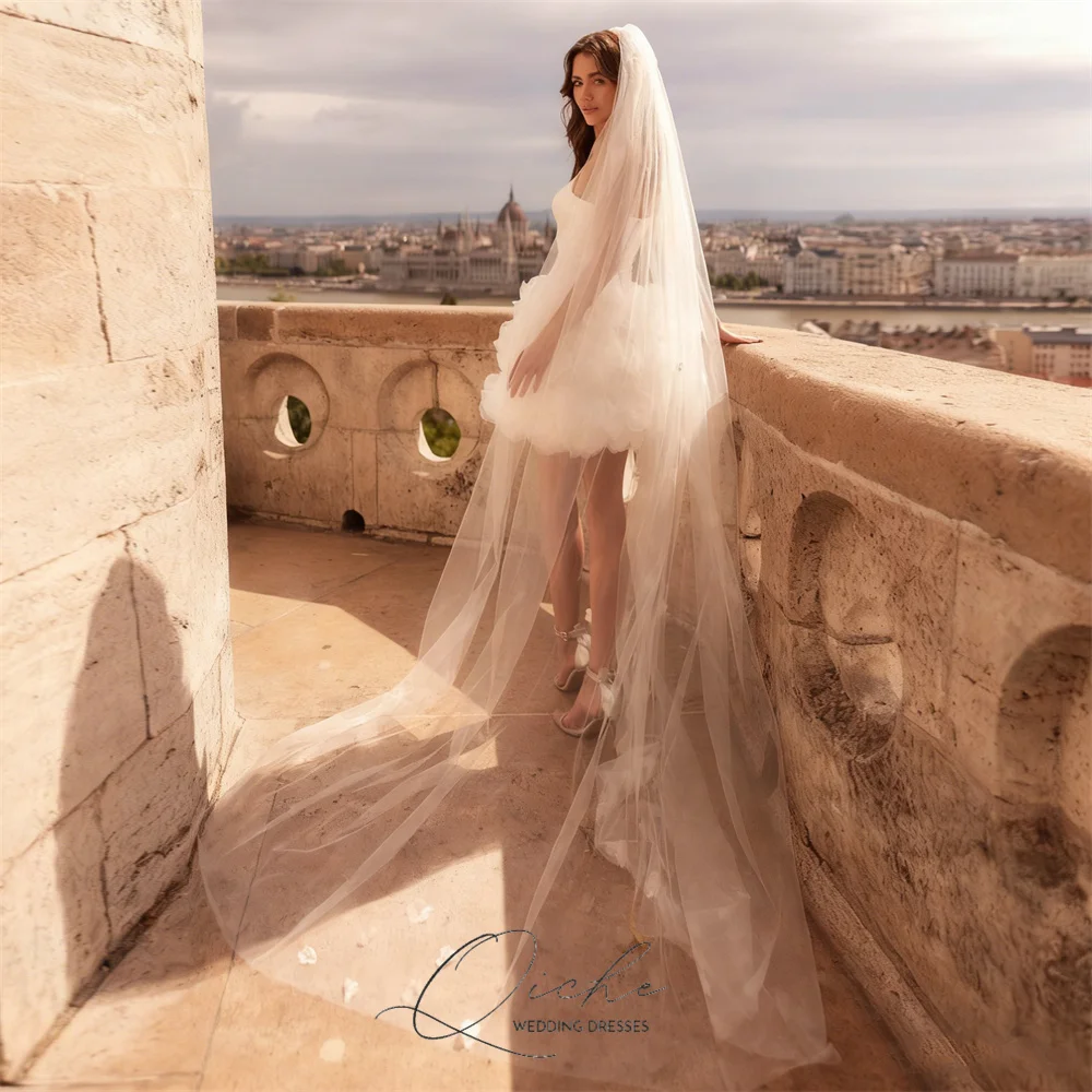 Qiche flores modernas curto a linha vestido de casamento feminino barco-pescoço aberto volta sem mangas vestido de festa personalizado vestidos de novia