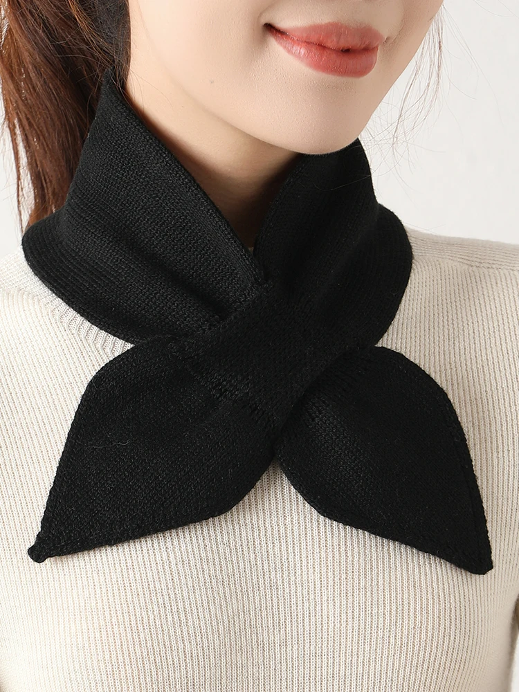 Wool Bow Tie Women Neck Warmer Small Scarf Cowl Collar Loop Soft Winter Essential Knit Accessories