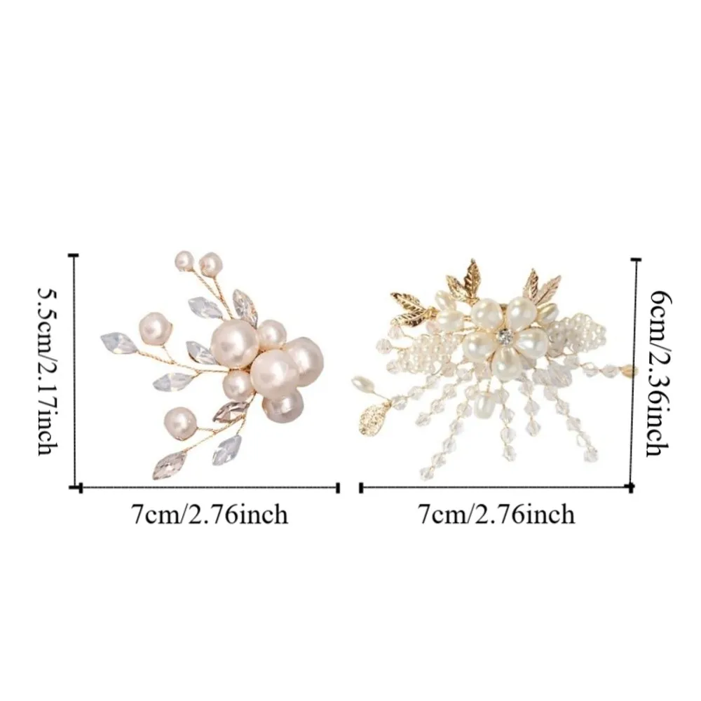1Pair DIY Wedding Shoes Accessories Detachable Rhinestone High Heels Shoe Buckle Pearl Beads Elegant Bridal Shoes Decoration