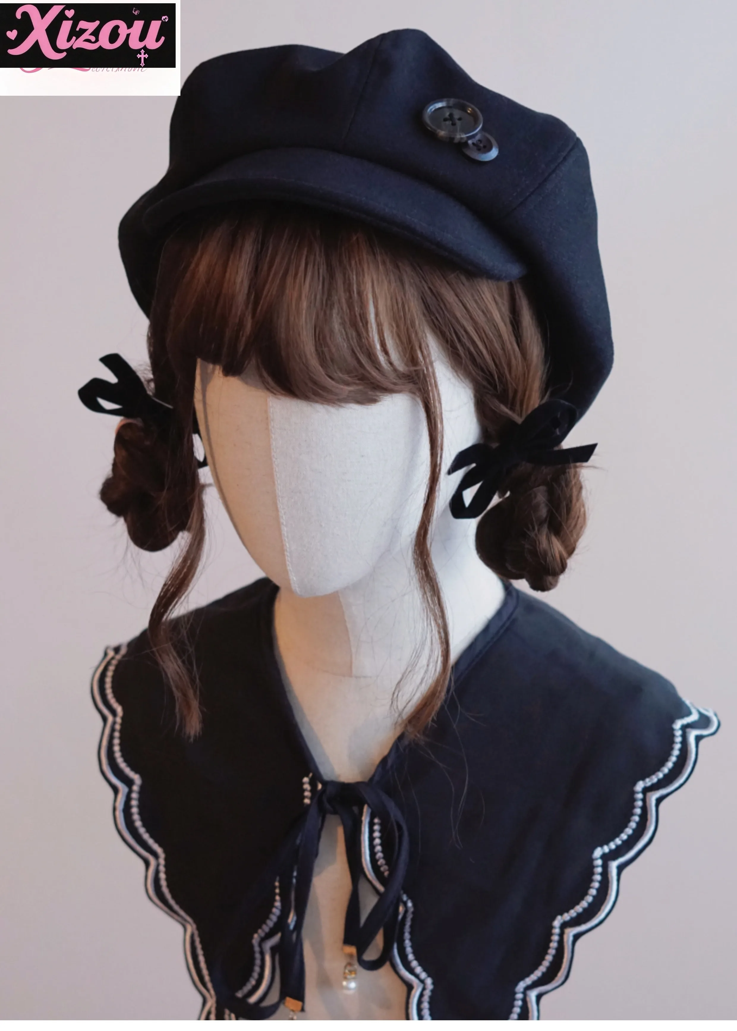 

Japanese Original Hand-made To Show The Face Small Autumn and Winter To Keep Warm College Style Bere Cap Brown Maillard Button
