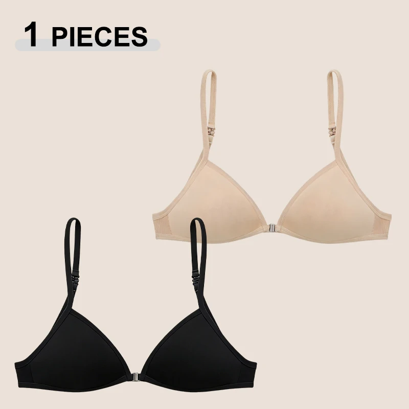 1 Stück Damen Nahtloser Französischer Triangel-BH Sexy Dünner Sommer-Vorderknopf-Tanktop Weicher Atmungsaktiver BH Unterwäsche