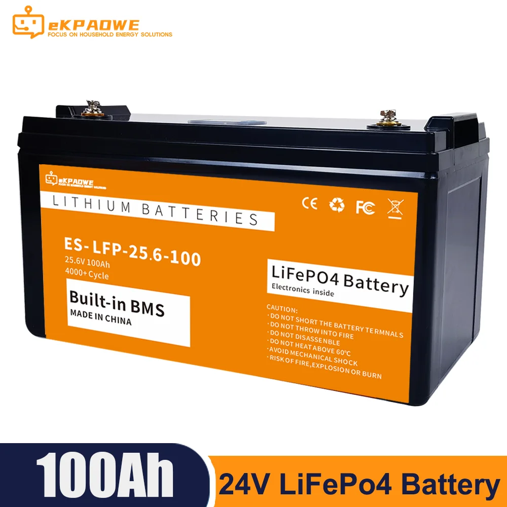 

LiFePO4 24V 100AH 200AH Battery Pack 25.2V Lithium Solar Battery 6000+ Cycle With Bluetooth BMS Grand A Cells For RV Boat NO TAX