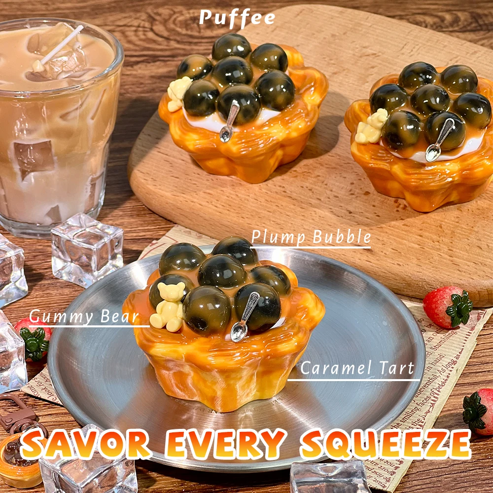 バブルタルトトースト食品グレードのシリコーンスクイーズおもちゃ、手作りタバスクイーズ、クリーミーなソフト粘着性の遅いリバウンドスクイーズおもちゃ、ボバ