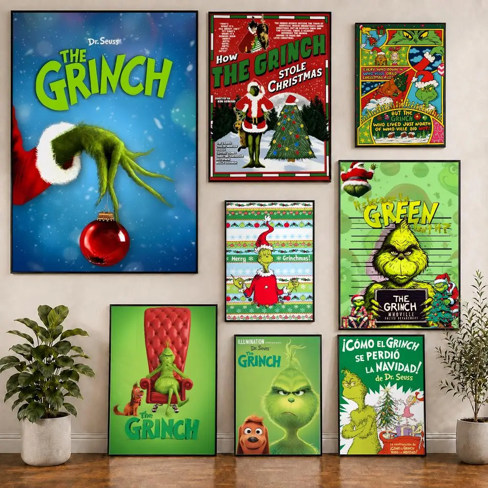 Póster navideño de la película Grinch, de PVC HD, moderno, para el hogar, oficina, sala de estar, comedor, decoración de pared