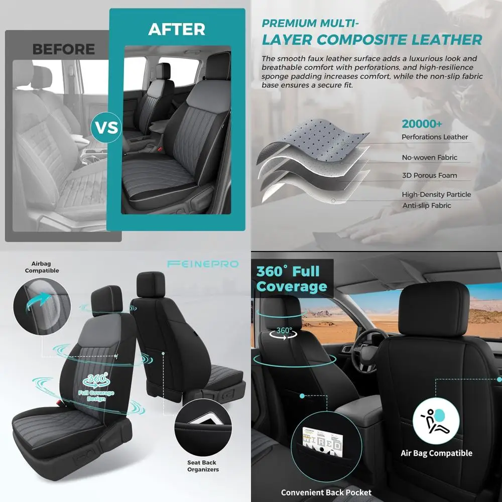 

Customized Front Seat Covers for Ford Ranger Supercrew 2019 2020 2021 2022 2023, Not for Supercab, Front Set Replacement, Easy I