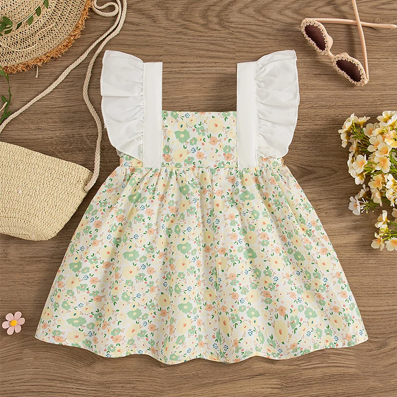 New Summer Floral Baby Girl Dress From 9 Months To 3 Years Old, Cute Bow Children\'S Sleeveless Clothes With Free Bag