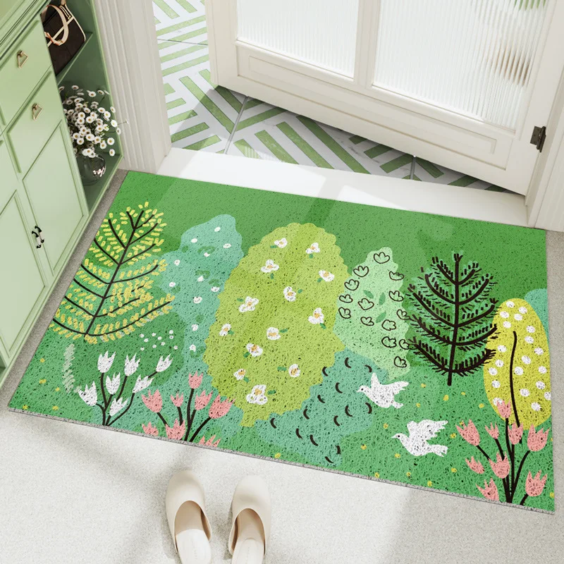 New Minimalist Style PVC Entrance Door Mat Small and Fresh Foyer Mud Scraper Mat Household Entrance Door Silk Circle Carpet