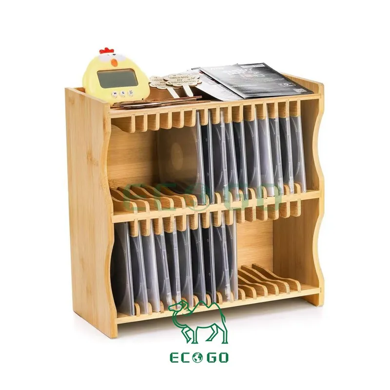 

Bamboo CD Holder Rack Bamboo CD Rack Organizer with Rubber Feet DVD Display Shelf for Movie Cases, DVDs, Cassette Tape
