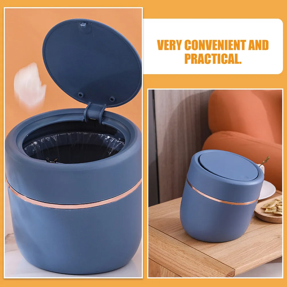 Lidded Desktop Trash Can Press Top Closure Compact Garbage Bin for Office Study Desk Table Organizing Tidy Workspace Solution
