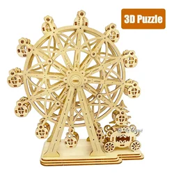 DIY Laser Cutting 3D Wooden Puzzle Ferris Wheel Carousel Mechanical Model Assembly Craft Kits Desk Decoration for Christmas Gift